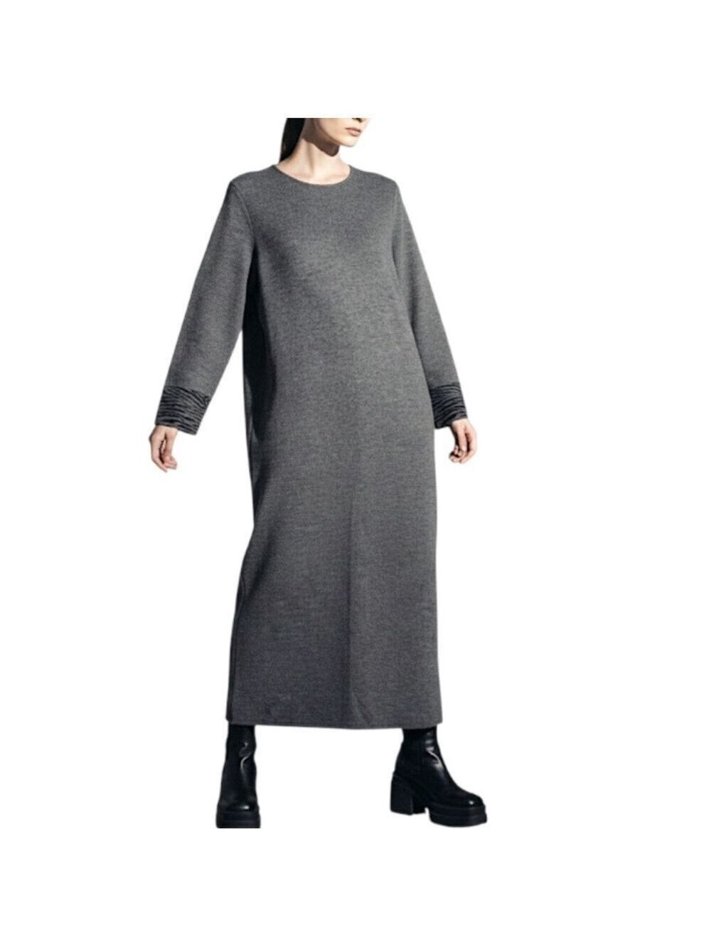 Vintage 90s Y2K grey boxy minimalist knit long sleeve old money maxi dress L